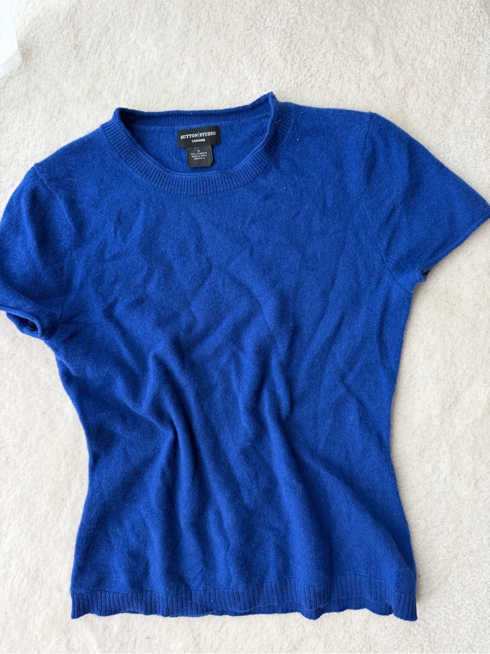 Sutton Studio 100% Cashmere Royal Blue Short-Sleeve Crewneck Top Sweater
